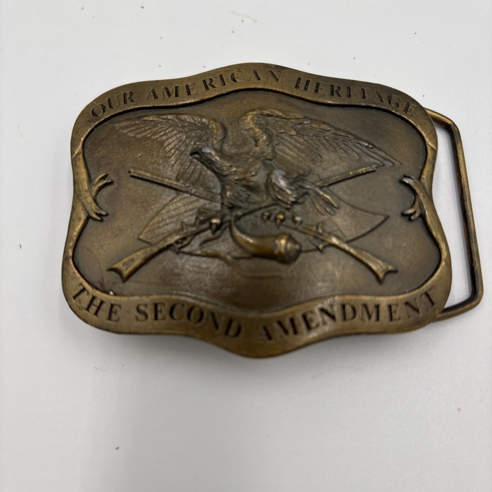 Vintage Brass Belt Buckle The Second Amendment Our American Heritage - Picture 2 of 5